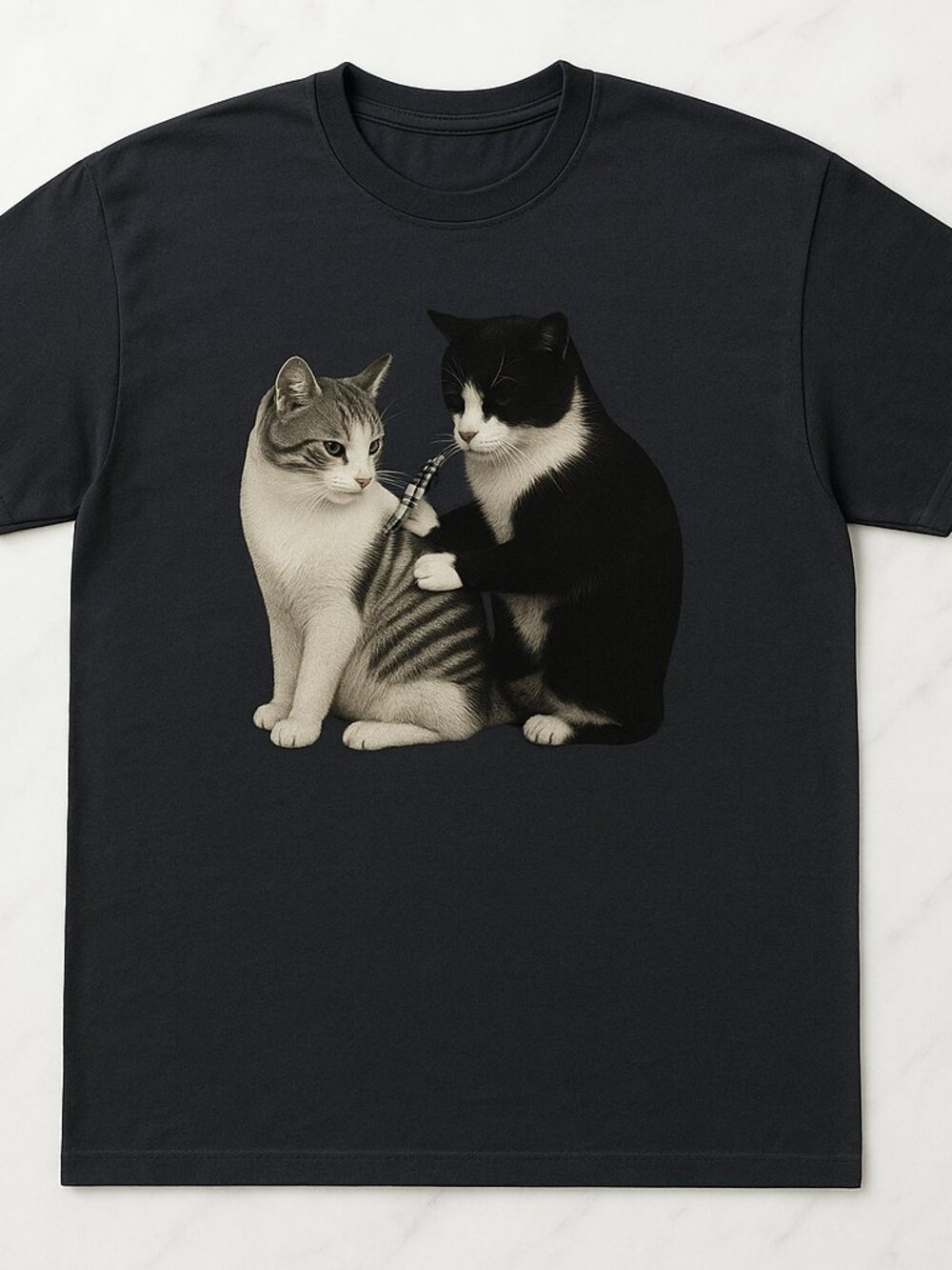 Black Two-Cat Graphic Tee | Cute Vintage-Inspired Cat T-Shirt